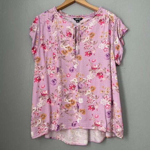 Buffalo David Bitton Top Womens Size Large Pansy Floral Purple Feminine Romantic - Picture 1 of 7